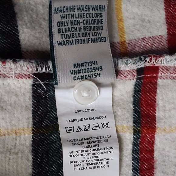 LL Bean 100% Cotton Flannel Nighgown Size Medium Plaid Reg Green Yellow Cream - Picture 8 of 8